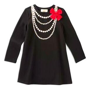 Kate Spade Girls Pearl Necklace Print Dress 14Y 14 Youth Black P1